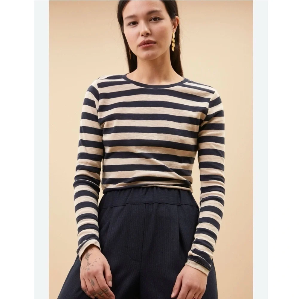 J.Crew Stripe Perfect Fit Long Sleeve Top With Shoulder Buttons